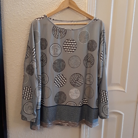 Unique Design Grey Blue Long Sleeve Top - Picture 2 of 7